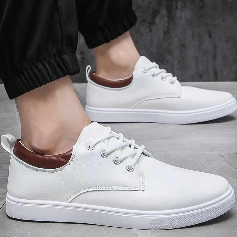 Men’s Trendy Skate Shoes: Comfy Non-Slip Solid Lace-Up Sneakers for Men’s Outdoor Activities